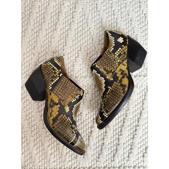 Chloé Rylee Snakeskin Embossed Leather Ankle Bootie Leather Block Heel Size 36 - Picture 3 of 10
